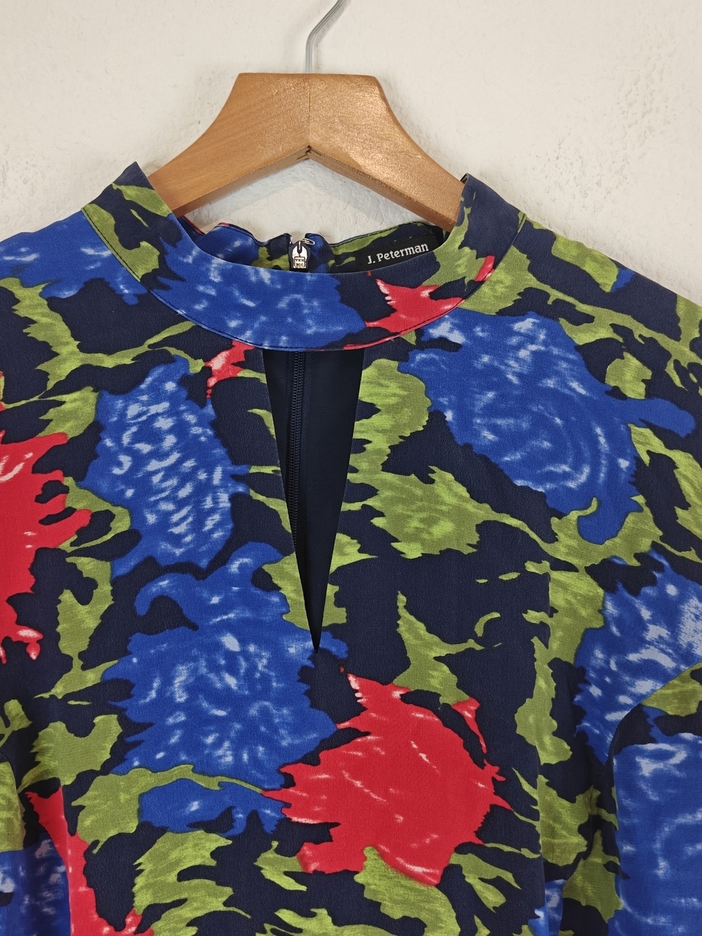 J. Peterman Silk Midi Dress Bold Floral Keyhole Neck 3/4 Sleeve Sz 16 Statement - Picture 8 of 15